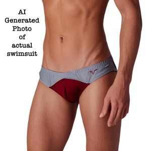 Verge Sport Swimsuit trunks brief mid rise Vintage 70s Colour block Made in USA